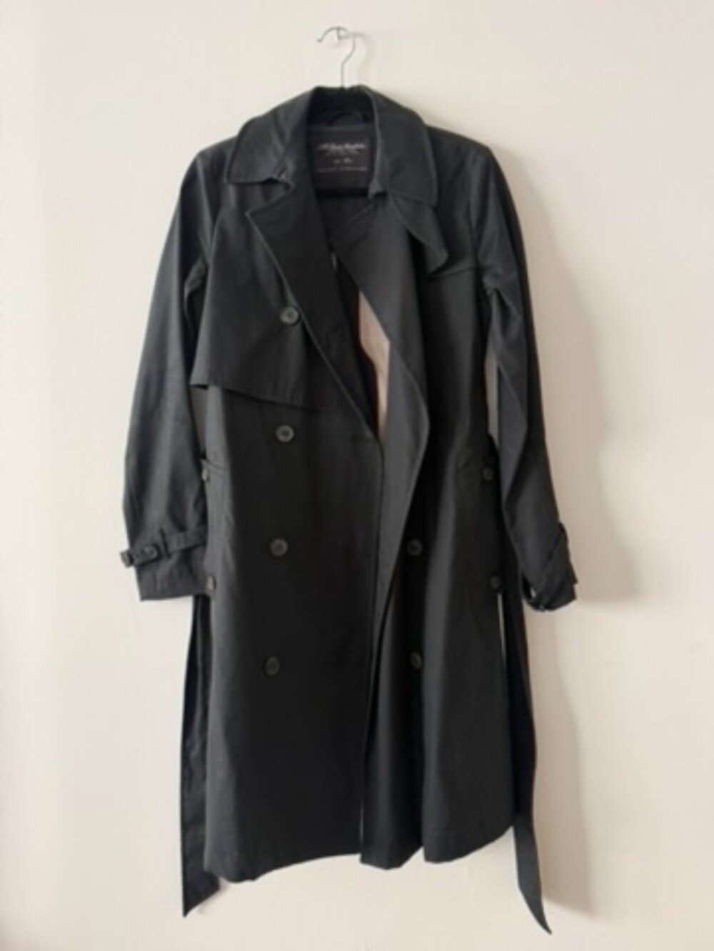 All Saints Black Double-Breasted Trench with Belt